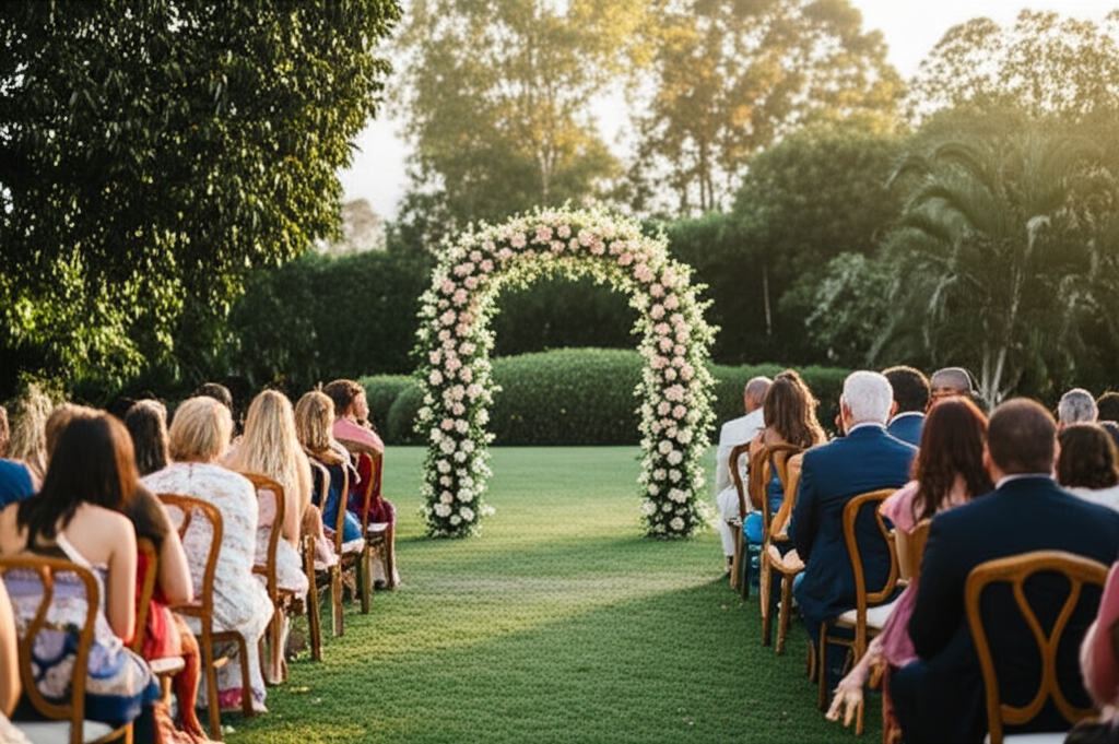 Ceremonia de boda en hacienda colombiana con arco floral