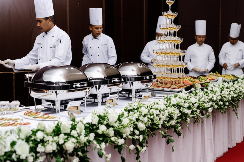 Servicio de catering de alta gama con arreglos florales